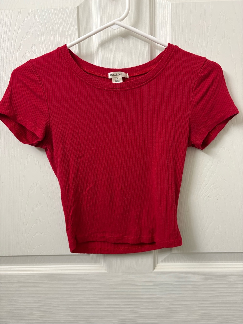 Bozzolo Bright Red Ribbed Short Sleeve Crop Top